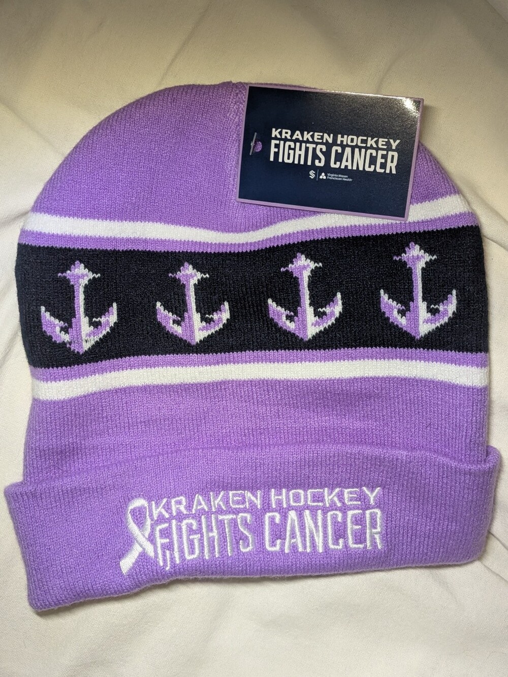 Kraken Hockey Fights Cancer Beanie
